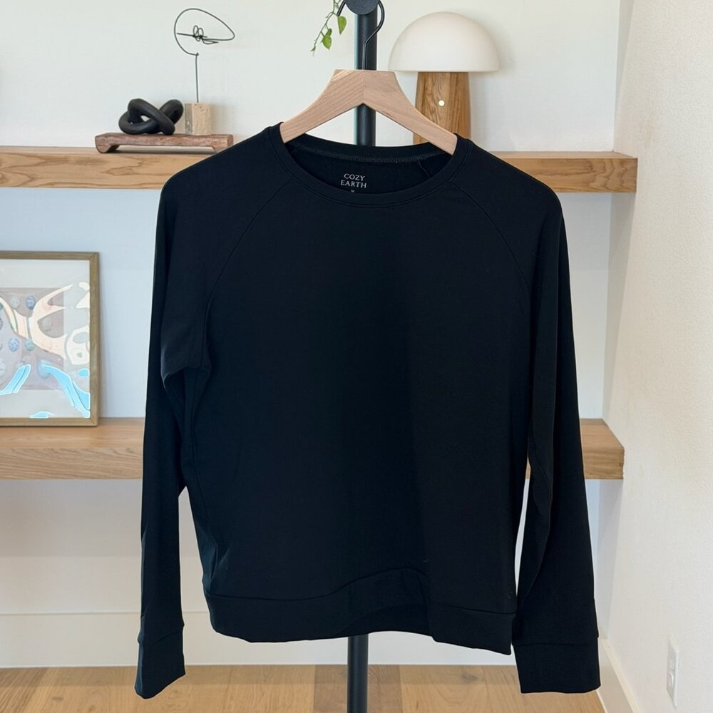 Cozy Earth Brushed Bamboo Pullover Crew - Black - M